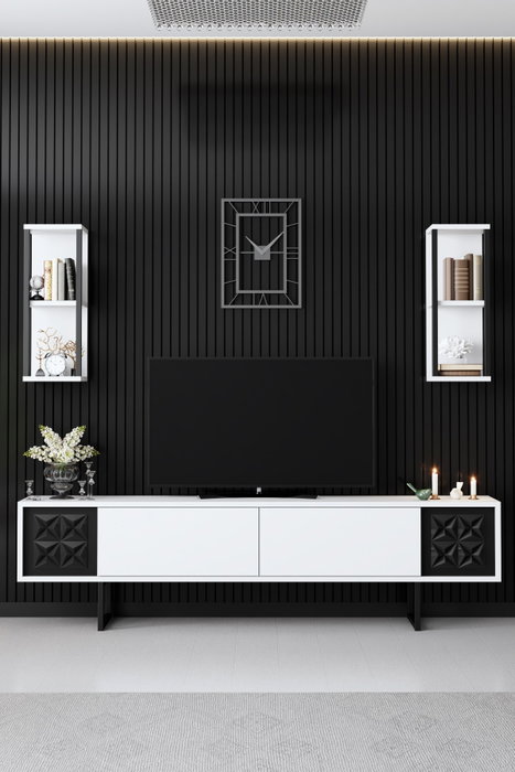 Hanah Home Mueble de TV Black Line - Blanco y Negro